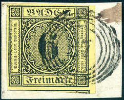 Briefst. 6 Kr., Luxus-Bfstk., Re. Mit Bogenrand Und Unten Teil Der Nebenmarke, Schöner Stempel "87" MANNHEIM. (Michel: 7 - Autres & Non Classés