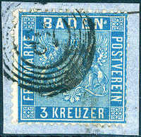 Briefst. 3 Kr., Perfekt Gezähntes Pracht-Bfstk. Mit Stempel "43" FREIBURG, Sign. Stegmüller BPP.<br/><br/><span Style='c - Altri & Non Classificati