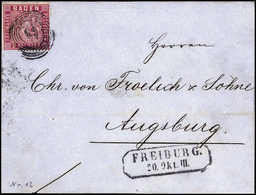 9 Kr., Schöner Blauer Kab.-Faltbrief Von Freiburg Nach Augsburg.<br/><b>Katalogpreis: 600,-</b> (Michel: 12) - Other & Unclassified