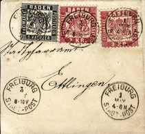 Beleg 1 Kr., Kab.-Stück In Mischfrankatur Mit Ausgabe 1868, Zwei Exemplare 3 Kr. Rot Auf Nicht Kpl. Brief Nach Ettlingen - Autres & Non Classés