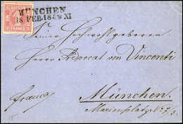 1 Kr., Luxusstück Mit Vier Schnittlinien Auf Besonders Schönem Blauem Ortsbrief, L2 MÜNCHEN, Sign. Schmitt BPP. (Michel: - Altri & Non Classificati