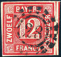 Gest. 12 Kr., Frisches Kab.-Stück Mit Zentr. OMR "28" AUGSBURG.<br/><b>Katalogpreis: 180,-</b> (Michel: 6) - Autres & Non Classés