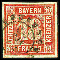 Gest. 18 Kr., Breitrandiges Kab.-Stück Mit OMR "356" NÜRNBERG, Sign. Hartmann.<br/><b>Katalogpreis: 600,-</b> (Michel: 1 - Altri & Non Classificati