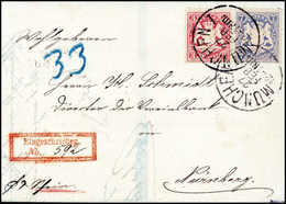 Beleg 3 Kr. Mit 7 Kr. Ultramarin, Frischer Kab.-Brief Mit K1 MÜNCHEN Und Rotem R1 "Eingeschrieben No." Nach Nürnberg. (M - Other & Unclassified