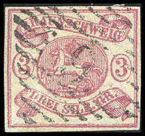 Gest. 3 Sgr., Kab.-Stück Mit Genau Zentr. Stempel "9" BRAUNSCHWEIG.<br/><b>Katalogpreis: 280,-</b> (Michel: 12Aa) - Other & Unclassified