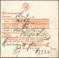 Beleg 1835, HAMBURG, Seltener Roter Postschein (gef.) Des Preussischen Postamts. - Autres & Non Classés