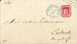 Beleg 1½ Sch., Kab.-Umschlag Mit Blauem K2 HAMBURG ST.P. 25/10 67 Nach Lübeck, Sign. Krause.<br/><b>Katalogpreis: 450,-< - Autres & Non Classés