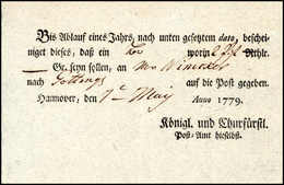 Beleg 1779, Hannover, Seltener "Königl. Und Churfürstl. Postschein". - Altri & Non Classificati