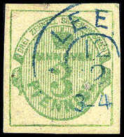 Gest. 3 Pfg., Klarer Blauer K2 LEER, Sauber Rep.<br/><b>Katalogpreis: 1.200,-</b> (Michel: 20) - Sonstige & Ohne Zuordnung