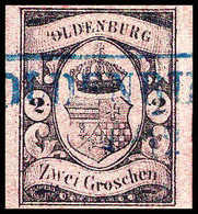 Gest. 2 Gr., Farbfrisch Und Außergewöhnlich Breitrandig (kl. Mgl.) Mit Waagr. Aufges. Blauem R2 OLDENBURG, Sign. Berger  - Other & Unclassified