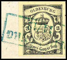 Briefst. 3 Gr., Breitrandiges Kab.-Bfstk. Mit Blauem R2 OLDENBURG, Fotoattest Brettl.<br/><b>Katalogpreis: 750,-</b> (Mi - Other & Unclassified