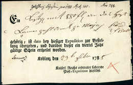 Beleg 1788, Koblenz, Seltener Ortsdruck-Postschein Der Kaiserl. Fahrenden Reichspost-Expedition. - Altri & Non Classificati