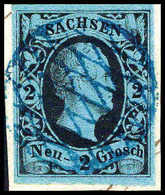 Briefst. 2 Ngr., Luxus-Bfstk. Mit Genau Zentr., Klar Aufges. Vollgitterstempel In Blau. Selten. (Michel: 5) - Other & Unclassified