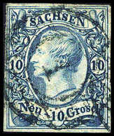 Gest. 10 Ngr., Kab.-Stück Mit Zentr. Stempel "1" DRESDEN, Sign. Pfenninger.<br/><b>Katalogpreis: 400,-</b> (Michel: 13b) - Altri & Non Classificati