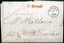 1863, MÖLLN, K1 Klar Auf Prachtbrief Nach Breslau, Roter L1 "Fr. Dänemark" Und R1 FRANCO Nebst Portovermerk "3/1". - Otros & Sin Clasificación