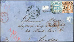 Beleg 30 Kr. Mischfrankatur Mit 1862, 6 Kr. Hellblau, Prachtstücke Mit Zentr. Stempeln "134" MAINZ Auf Blauem Brief Nach - Autres & Non Classés