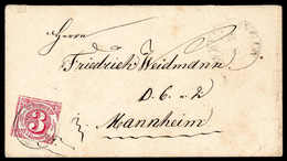 "155" SPRENDLINGEN, Rosafarbener Prachtbrief 3 Kr. Nach Mannheim. (Michel: 32) - Sonstige & Ohne Zuordnung