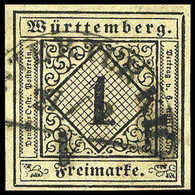Gest. 1 Kr., Kab.-Stück Mit Sauber Aufges. Bahnstempel UNTERTÜRKH., Sign. Irtenkauf BPP. (Michel: 1a) - Other & Unclassified
