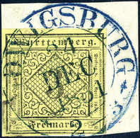 Briefst. 3 Kr., Kab.-Bfstk. Mit Klarem, Blauem Wagenradstempel LUDWIGSBURG 24/12 1851 (Frühdatum). (Michel: 2a) - Other & Unclassified