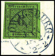 Briefst. 6 Kr., Luxus-Bfstk. Mit Blauem Wagenrad-K2 LUDWIGSBURG. (Michel: 3a) - Sonstige & Ohne Zuordnung