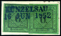 Briefst. 6 Kr., Zwei Tadellos Geschnittene Exemplare Auf Schönem Bfstk. (re. Marke Winz. Knitter), Voller Blauer L2 KÜNZ - Other & Unclassified