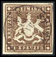 Gest. 1 Kr., Luxusstück Mit Genau Zentr. K2 STUTTGART, Sign. Thoma BPP.<br/><b>Katalogpreis: 130,-+</b> (Michel: 11a) - Autres & Non Classés