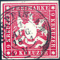 Gest. 9 Kr., Kab.-Stück Mit Klarem Und Zentr. K3 GÖPPINGEN 1/8 61, Sign. Bühler.<br/><br/><span Style='color:red;font-si - Autres & Non Classés