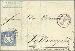 6 Kr. Hellblau, Frischer Weißer Luxusbrief Mit K1 STUTTGART 23/9 (1867) Nach Villingen.<br/><b>Katalogpreis: 300,-</b> ( - Other & Unclassified