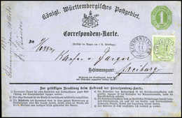 Beleg 1 Kr., Zusatzfrankatur Auf Ganzsachenkarte 1 Kr. Mit Klaren K2 SCHWENNINGEN 14/11 73 Nach Freiburg. Der Wertstempe - Sonstige & Ohne Zuordnung