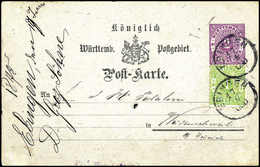 Beleg 1 Kr., Als Zusatzfrankatur Auf Ganzsachenkarte 2 Kr. Violett Mit K1 EBINGEN 17/6 (1875) In Die Schweiz. Karte Rs.  - Autres & Non Classés