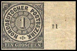 * 1 Gr. Schwarz, Probedruck, Re. Mit Bogenrand Und Reihenzahl "11". Selten. (Michel: 4P1) - Autres & Non Classés