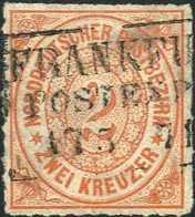 Gest. 2 Kr., Luxusstück Mit Schönem R3 FRANKFURT/M., Befund Eichele.<br/><br/><span Style='color:red;font-size:0.9em'><b - Autres & Non Classés