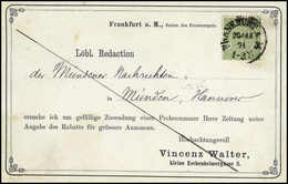Beleg 1 Kr., Schöne Zier-Werbepostkarte Mit Zentr. K1 FRANKFURT A.M. 20/11 71. (Michel: 19) - Altri & Non Classificati