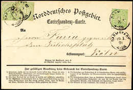 Beleg 1 Kr., Drei Exemplare Auf Tadelloser Korrespondenzkarte Nach Köln, Klare Stempel DARMSTADT 19/3 71. Eine Seltene F - Autres & Non Classés