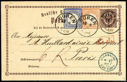 Beleg ½ Gr., Und 2 Gr. Ultramarin Als Zusatzfrankatur Auf Ganzsachenkarte ½ Gr. Braun Nach Paris, Klar Und Sauber Aufges - Other & Unclassified