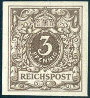 * 3 Pfg., Farbprobedruck 1889 In Dunkelockerbraun, Ungezähnt, Tadellos Ungebr.<br/><b>Katalogpreis: 280,-+</b> (Michel:  - Altri & Non Classificati