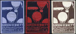 1912, Gordon-Bennett-Wettfliegen, Stuttgart 27.10.12, Drei Seltene Ungebr. Flug-Vignetten.<br/><br/><span Style='color:r - Otros & Sin Clasificación
