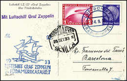 Beleg 1933, 7.SA-Fahrt, Postabgabe Sevilla, Tadellose Postkarte Zeppelin 1 Mk. Und Hindenburg 40 Pfg., Sign. Sieger. (Mi - Autres & Non Classés