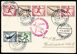 Beleg 1936, Olympiafahrt, Bordpostkarte, Frankiert Mit U.a. Olympiade-Zusammendrucken 3/12 Pfg. Selten. (Michel: Si.427A - Other & Unclassified