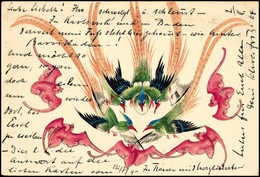 Beleg 1904, Paradiesvögel Und Fledermäuse, Dekorative Farbige Tuschfederzeichnung Auf Ganzsachenkarte 1 C. Mit Zusatzfra - Sonstige & Ohne Zuordnung