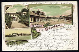 Beleg 1899, "Gruß Aus Saadani", Seltene Und Besonders Schöne Farblitho-Postkarte 3 P. (Michel: 7) - Otros & Sin Clasificación