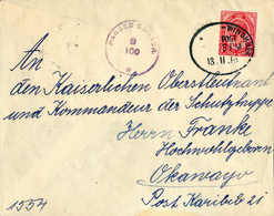 Beleg 1918, Brief An Den Kommandeur Der Schutztruppe, Oberstleutnant Franke (Ritter Des Ordens "Pour Le Mérite") Mit Apt - Autres & Non Classés