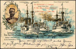 Beleg 1898, Seltene Farblitho-Postkarte Zur Erinnerung An Die Ankunft Des Kreuzergeschwaders In Kiautschou Am 5.Mai 1898 - Autres & Non Classés