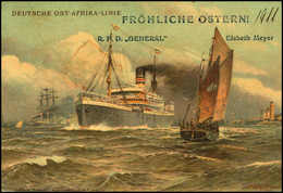 Beleg 1911, Deutsche Ost-Afrika-Linie, Schöne Farblitho-Postkarte Mit RPD "General" Und "Elsbeth Meyer". (Michel: DR70) - Other & Unclassified