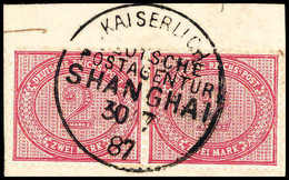 Briefst. 2 Mk., Tadelloses, Waagr. Paar Auf Leinen-Bfstk. Mit Vollem Stempel KDPA SHANGHAI 30/7 87. Selten, Sign. Mansfe - Otros & Sin Clasificación