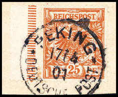 Briefst. 25 Pfg., Tadelloses Exemplar In Besonders Tiefer Farbe, Li. Mit Bogenrand Auf Bfstk., Klarer Stempel PEKING 17/ - Other & Unclassified