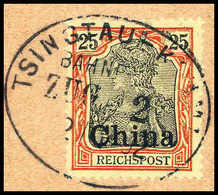 Briefst. TSINGTAU KAUMI ZUG 2 1902, Auf Tadellosem Bfstk. Germania 25 Pfg., Sign. Steuer BPP. (Michel: 19) - Autres & Non Classés