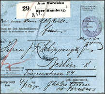 Beleg 1890, Blaue Paketkarte Der Atlas-Linie Mit Violettem Aufgabe-K2 Der Agentur "Weiss & Maur / Mogador" Und Paketaufk - Autres & Non Classés