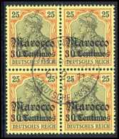 Gest. 30 C., Tadelloser Viererblock Mit Idealem, Zentr. Stempel TANGER MAROCCO "b" 6/2 11. (Michel: 25(4)) - Other & Unclassified