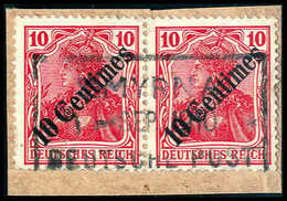 Briefst. SMYRNA 1-SEP 1910 DP, R3 Mit Zwei Sternen ("Rosinenstempel"), Perfekter Abschlag Auf Tadellosem, Waagr. Paar 10 - Autres & Non Classés